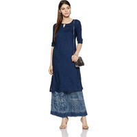 Rangriti Women's Blended Straight Kurta (133337_Indigo_32_Indigo_S)
