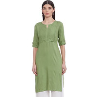Rangriti Women's Synthetic Regular Kurta (187147_Green_36)