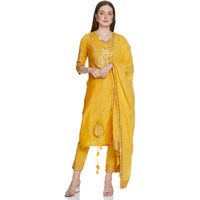 BIBA WOMEN EMBROIDERY NARROW SALWAR KURTA DUPATTA(SKDZARINAMA7796_YELLOW_42)