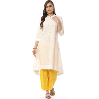 BIBA WOMEN PRINTED NARROW SALWAR KURTA DUPATTA(SKD8053_WHITE/YELLOW_42)