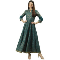 BIBA Solid Cotton Flared Fit Womens Kurta (Teal Grey, Size_38)