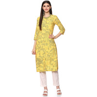 BIBA Women Rayon Printed Mix and Match Regular Kurta (Kitch18816_Yellow_40)