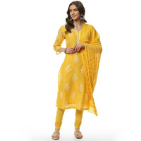 BIBA Women's synthetic straight Salwar Suit Set (SKD632334_ Yellow_ M (34))