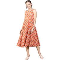 SERA Women's Cotton Floral Regular Fit Dress Shirt (LA2891-Orange-L_Orange_L)