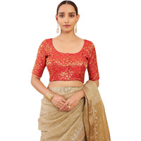 Soch Womens Red Art Silk Blouse with Woven Floral Designs