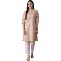 Aurelia Women's Polyester Kurta-Trousers (21ONAS12909-505030_Beige_S)