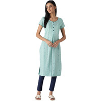 Aurelia Women's Cotton Geometric Regular Kurta (22FEA12879SS-701898_Teal Green_XS)