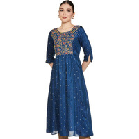Aurelia Blue Embroidered Zari Regular Kurta for Women