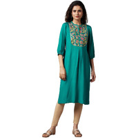 Aurelia Women's Polyester Floral Regular Kurta (22FEA13172-604001_Alpine Green_XS)