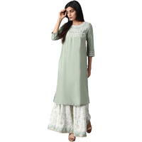 W For Woman Orange Floral Printed Regular Kurta with Dori Embroidery