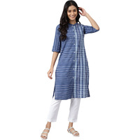 Aurelia Women Deep Blue Dobby Geometric Yarn Dyed Straight Kurta_22AUA13368-703590_S