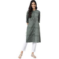 Aurelia Women Mehendi Green Dobby Geometric Yarn Dyed Straight Kurta_22AUA13368-703591_S