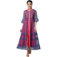 Aurelia Women's Dark Blue A-Line Floral Printed Gilet With Embroidered Inner Kurta_22AUD10435-503229_L