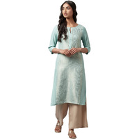 W for Woman Cotton Blue Striped Keyhole Neck Straight Kurta_22FEW17928-311823_3XL