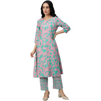 W for Woman Light Purple Floral Print Straight Kurta