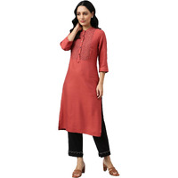 W for Woman Women's Rayon Embroidered Regular Kurta (22AUW17706-217241_Brick Red