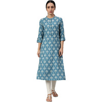 W for Woman Blue Rayon Button Down Kurta