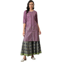 W for Woman Women Polyester Purple Shantung Mukaish Printed Kurta_22Auw18294-119276_3XL