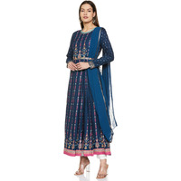 W For Woman Dark Blue Ethnic Motif Stylised Dress with Sequins