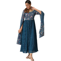 Aurelia Blue Foil Print Regular Kurta for Women
