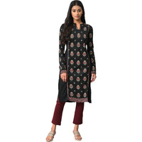 W for Woman Acrylic Black Printed Keyhole Neck Straight Winter Kurta_22NOW18494-119399P_L_12