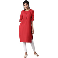 W for Woman Red Casual Solid Print Cotton Blend Straight Kurta_20FEW13783-213750_XL