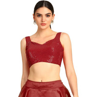 Soch Womens Maroon Sequinned Sweetheart Neck Georgette Padded Blouse