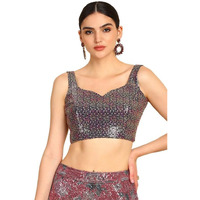 Soch Womens Blue Sequinned Embellished Georgette Padded Blouse