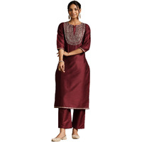 Libas Women's Silk Blend Kurta Set (27508_Maroon