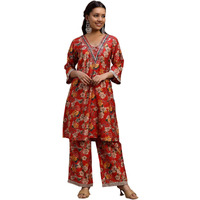 Libas Women's Silk Blend Co ord Set (35902_Red