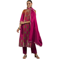Libas Women's Silk Blend Woven Design Kurta Set (48657_Pink