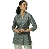 Libas Women's Linen Floral Straight Kurti (58165 Grey