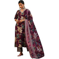 Libas Women's Silk Blend Kurta Set (49046_Burgundy