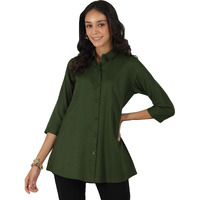 Libas Women's Self Design Straight Tunic Shirt (58203_Green XL)
