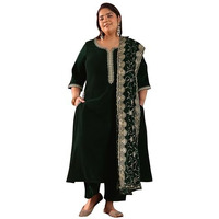 Extra Love by Libas Women's Velvet Solid Kurta Set (15814 Green
