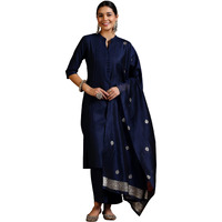 Libas Women's Silk Blend Kurta Set (39041_Navy Blue
