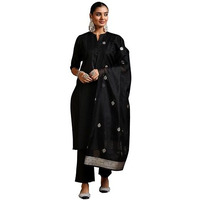 Libas Women's Silk Blend Solid Kurta Set (39042_Black