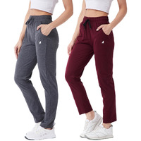 Modeve  Women Cotton Blend Pack of 2 Track Pant for Summer || Women Lower || Women Pyjama || Lounge Pants_Grey and Wine_Large