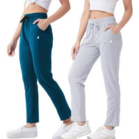 Modeve  Women Cotton Blend Pack of 2 Track Pant for Summer || Women Lower || Women Pyjama || Lounge Pants_Teal and Light Grey_Medium