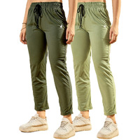 Modeve  Women Cotton Blend Pack of 2 Track Pant for Summer || Women Lower || Women Pyjama || Lounge Pants_Pista and Olive_Medium