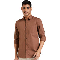 Amazon Brand - Symbol Men's Cotton Shirt | Casual | Plain | Full Sleeve | Summer - Regular Fit (Available in Plus Size) (Brown_3XL)