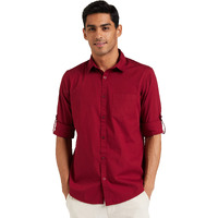 Amazon Brand - Symbol Men's Cotton Shirt | Casual | Plain | Full Sleeve | Summer - Regular Fit (Available in Plus Size) (Maroon_4XL)