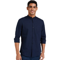 Amazon Brand - Symbol Men's Cotton Shirt | Chinese Collar | Casual | Plain | Full Sleeve | Summer - Regular Fit (Available in Plus Size) (Navy_3XL)