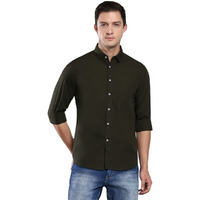 Dennis Lingo Men's Cotton Olive Green Solid Casual Shirt (C301_Olive_S)