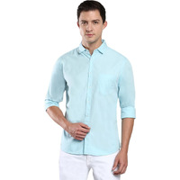 Dennis Lingo Men's Cotton Turquoise Blue Solid Casual Shirt (C301_Tblue_S)