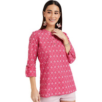 Amazon Brand - Myx Women's Cotton Regular Short Kurti (NIT001CORE11A_Pink_XXX-Large)
