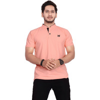 BAGHADBILLO Regular Fit Mandarin Collar T-Shirt Tee for Men & Boys Peach