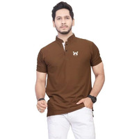 BAGHADBILLO Regular Fit Mandarin Collar T-Shirt Tee for Men & Boys Brown