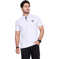 BAGHADBILLO Regular Fit Mandarin Collar T-Shirt Tee for Men & Boys White