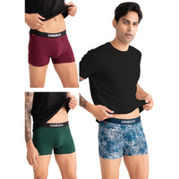 DAMENSCH Men's Deo-Cotton Deodorizing Printed Trunks- Pack of 3- Forest Biome, Soft Chambray, Rhododenron- Large